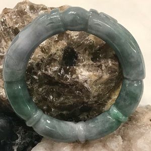 Vintage Antique Jade Dragons Chasing Pearl Bangle